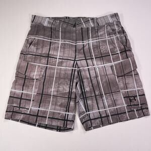 Under Armour Cargo Shorts Men’s 34 Plaid Zipper Pockets 9” Drawstring Gray‎